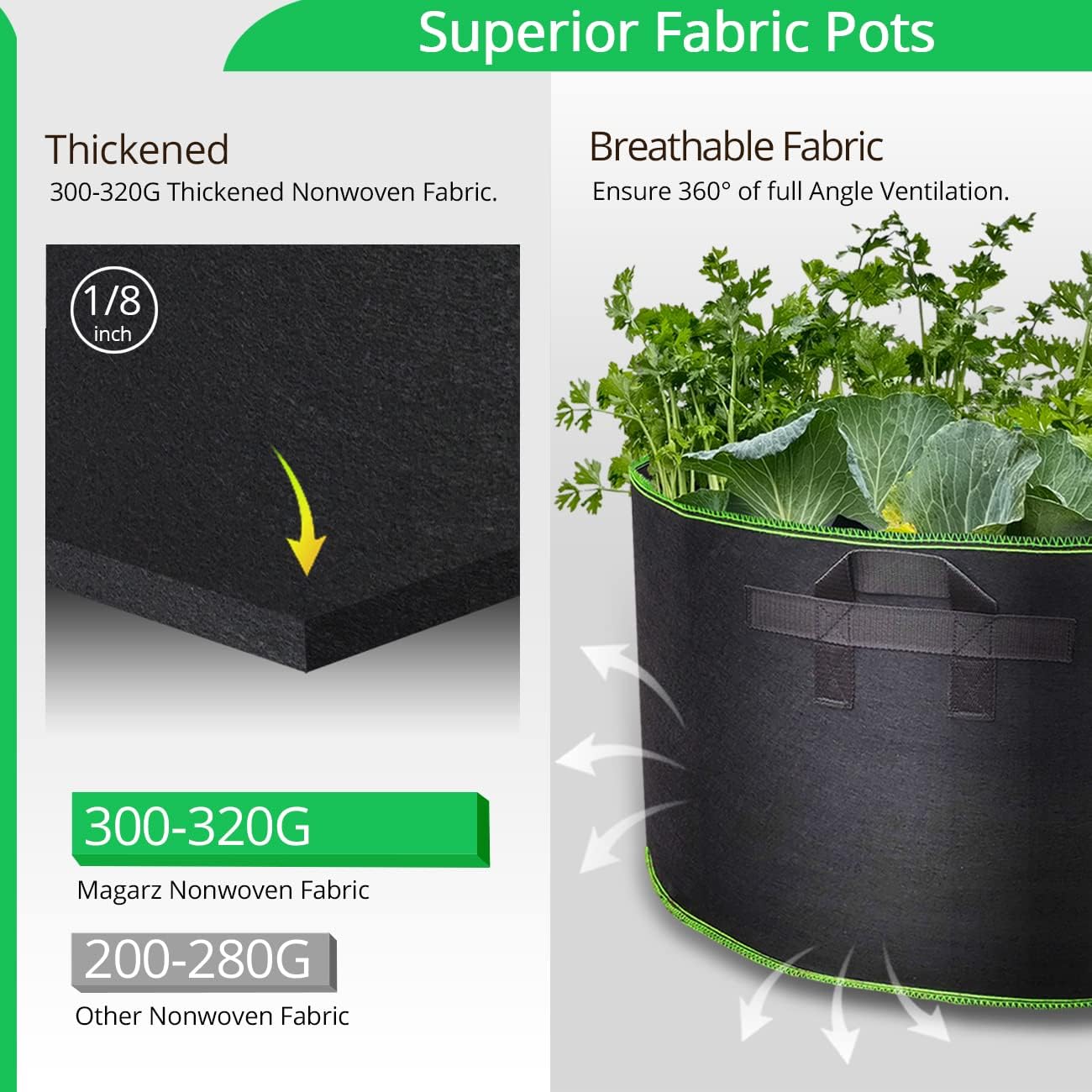 2-Pack 200 Gallon Fabric Flower Pots Garden Felt Grow Bags with Handle (Black)