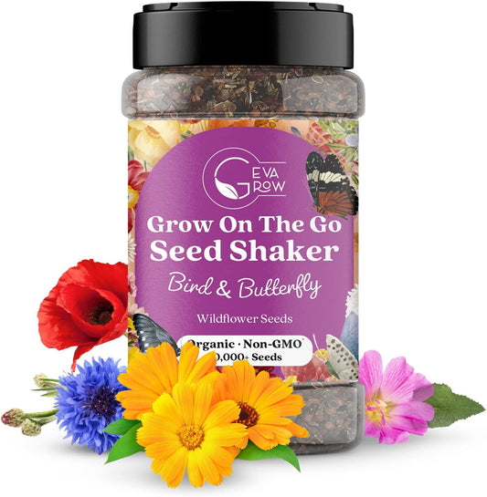 Mini Wildflower Seed Shaker - Bird & Butterfly Garden Seed Mix | 60,000+ Annual & Perennial Flower Seeds for Planting - Attracts Hummingbirds & Butterfly | No Messy Bags or Packets