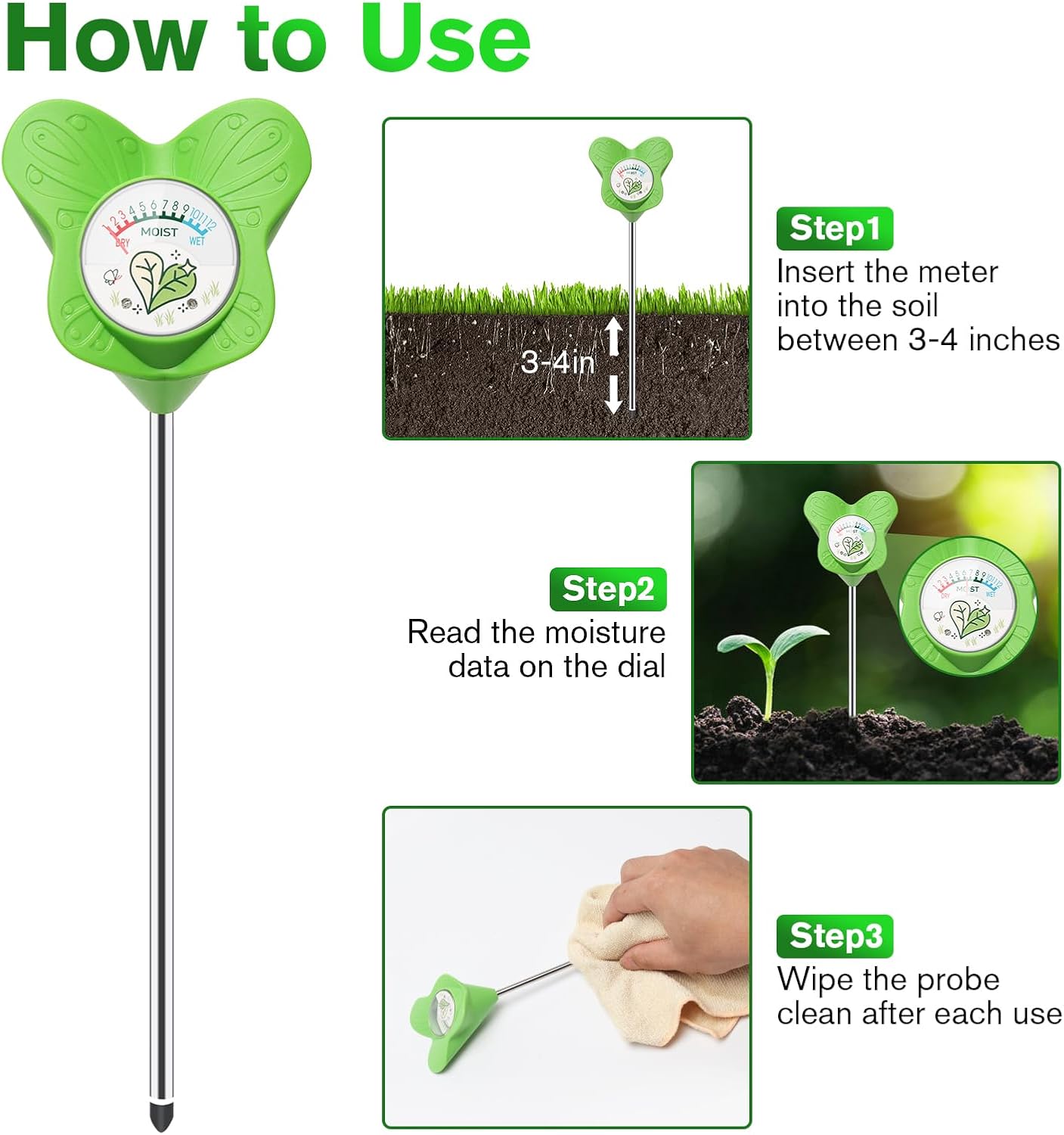 UNIWA Soil Moisture Meter, Plant Water Meter for House Plants and Indoor Potted Plants, Soil Moisture Monitor for Garden, Farm, and Lawn Plant Care,No Battery Needed