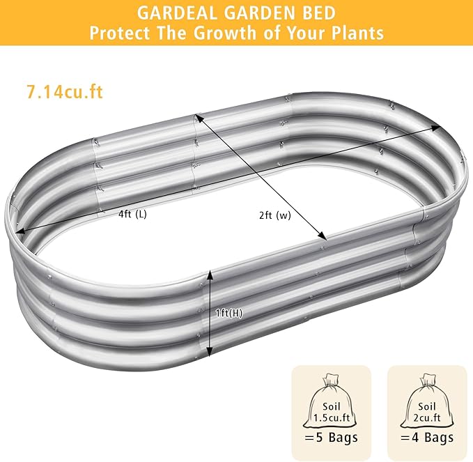 Garden 4x2x1ft Galvanized Raised Garden Bed Kit - Metal Planter Boxes for Vegetables/Herbs/Flowers, Heavy-Duty Steel Outdoor Garden Box with Reinforced Edges(4X2X1FT)