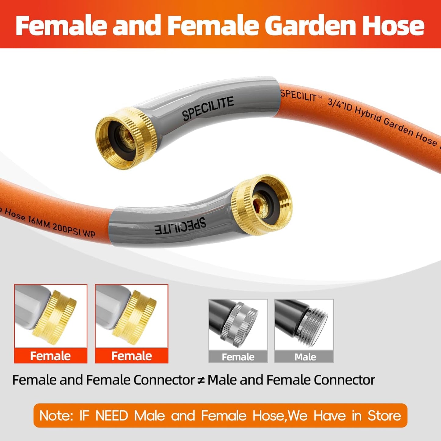 Garden Water Hose 20 ft x 3/4 in with Female to Female Connector, Small Leader Hose for Hose Reel, Heavy Duty, Flexible & Lightweight, Water Pipe, Outdoor Water Hose Extension Adapter