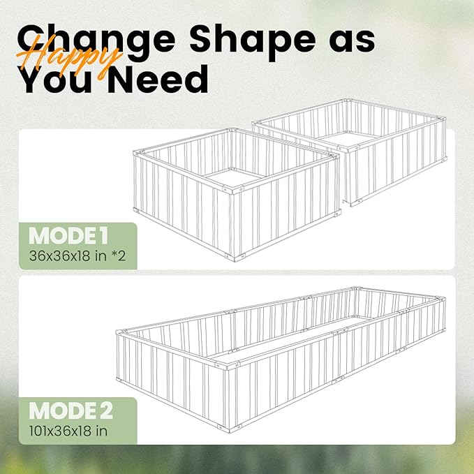 KING BIRD Galvanized Raised Garden Bed with 2 Installation Methods for DIY, 101" x 36" x 18" Heightened Planter Kit Box Outdoor for Deep-Rooted Vegetables, Flowers, Dark Grey