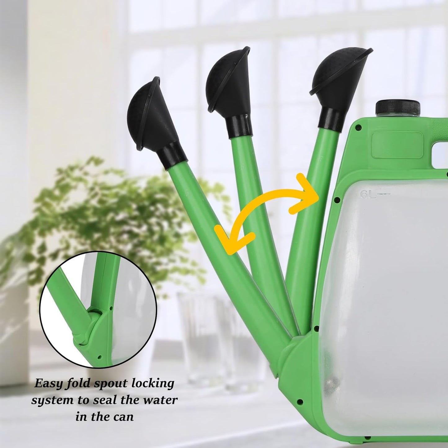 Foldable Transparent Plastic Watering Can 1.6Gal with Spray and Pour Nozzle for Indoor Outdoor Plants,Green