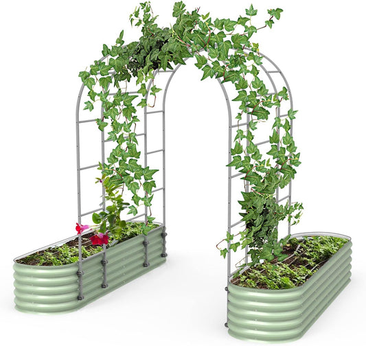 Vego Garden Modular Arched Trellis System Triple Section 6.0' Long Trellis for 2.0' x 8.0' (9 in 1) Garden Bed