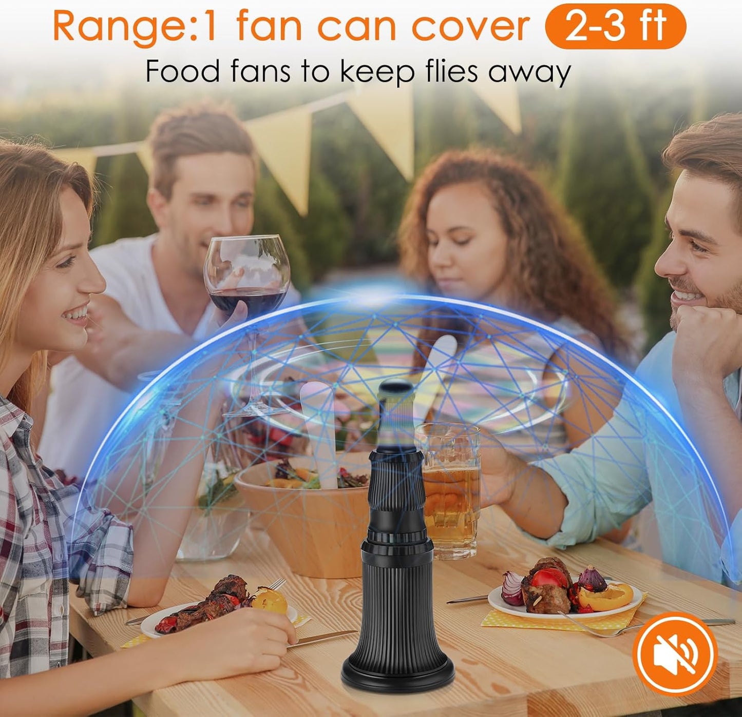 Fly Fans for Tables, Fly Fan for Indoor Outdoor Tables Battery Powered Fly Swatter Fan to Keep Flies Away with Holographic Blades for Home Party Outside Picnic, 6 Pack