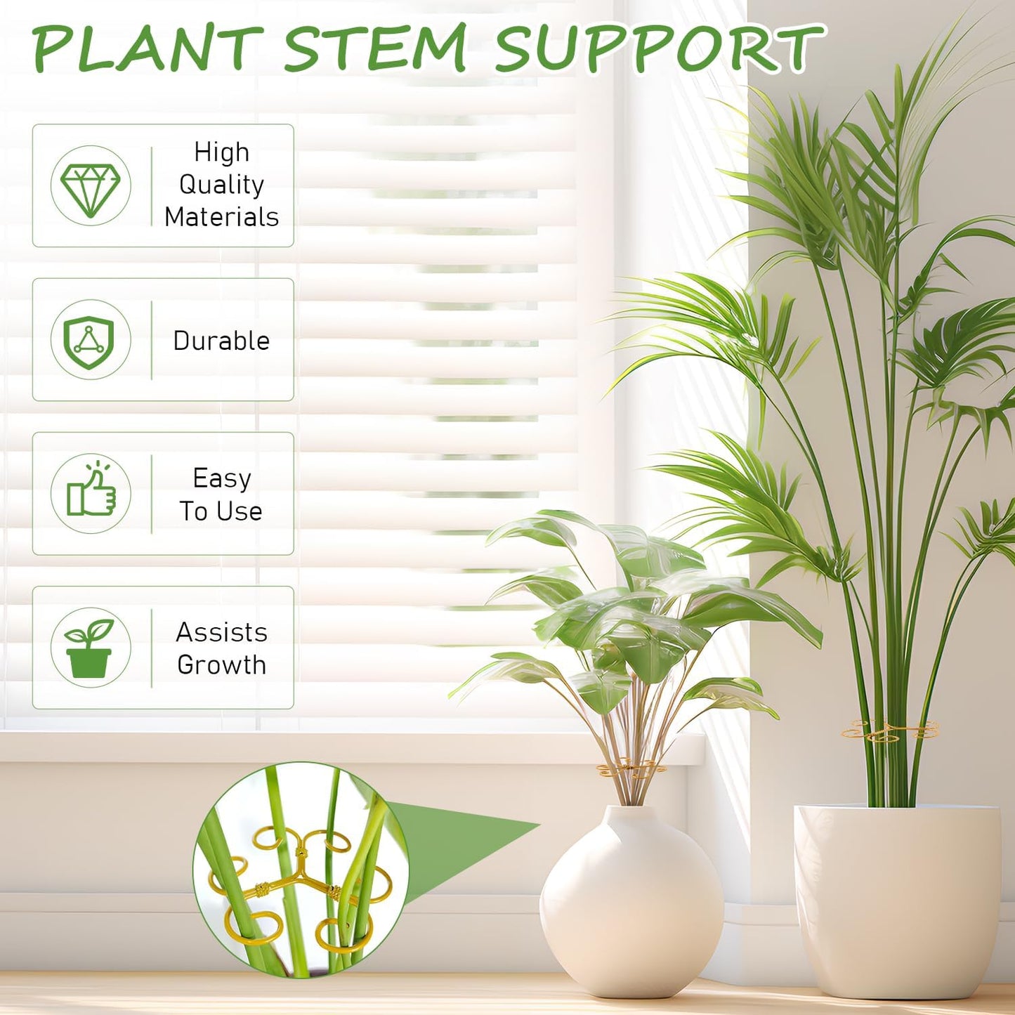 4-Pack Plant Stem Support, Plant Stabilizer for Indoor Plants, Monstera Plant Support System, Plant Stem Holder for Fixing Green Plants and Vines (A+B)