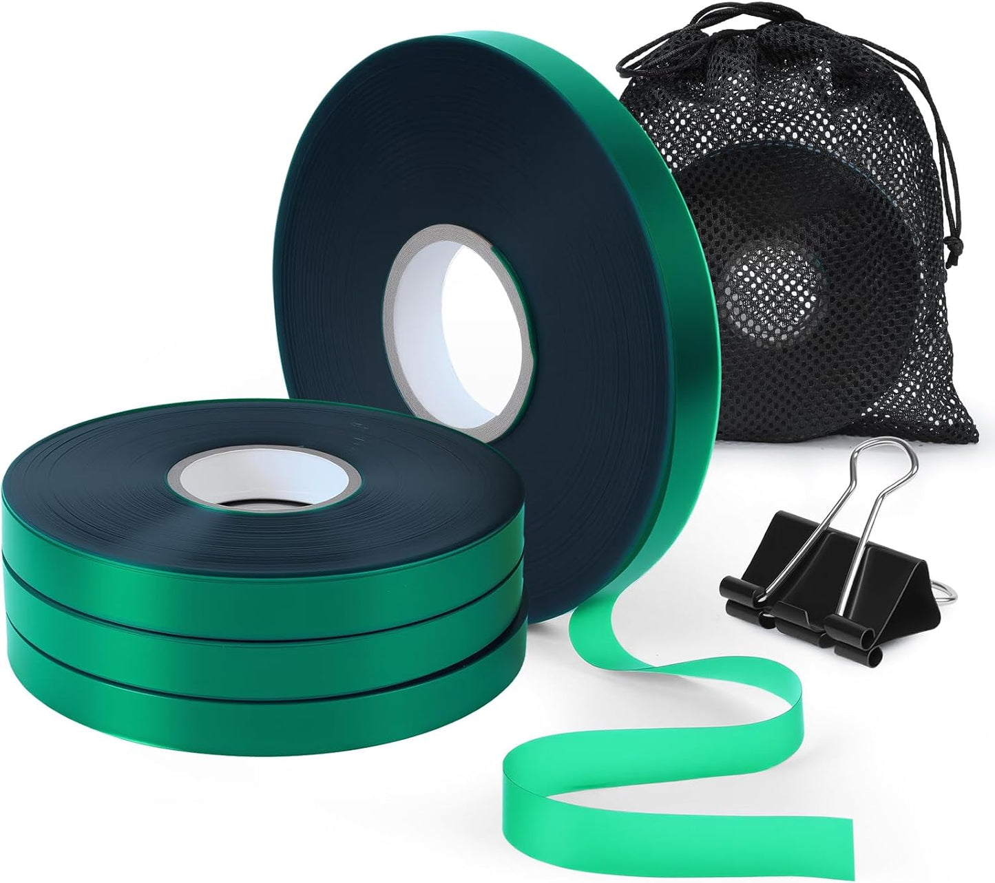 0.5 Inch Plant Tie Tape, 4 Rolls (788 ft Total) – Stretch Vinyl (PVC) Garden Ties for Stems & Poles, Non-Adhesive; Mesh Storage Bag + 1 Binder Clip Included (788 ft)