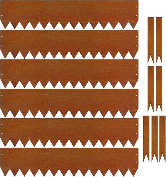10 Inch Corten Steel Landscape Edging, 6 Pack Metal Landscape Edging, Landscape Edging with 7 Clips and Gloves for Lawn, Pathway, Yard (Rust-Colored)