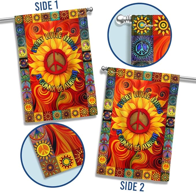 FLAGWIX Flags - Hippie Every Little Thing Is Gonna Be Alright Sunflower Flag DDH1403, House Flag (29.5" x 39.5") - USA House Garden Flags Premium Polyester - Decorative Outdoor Flags