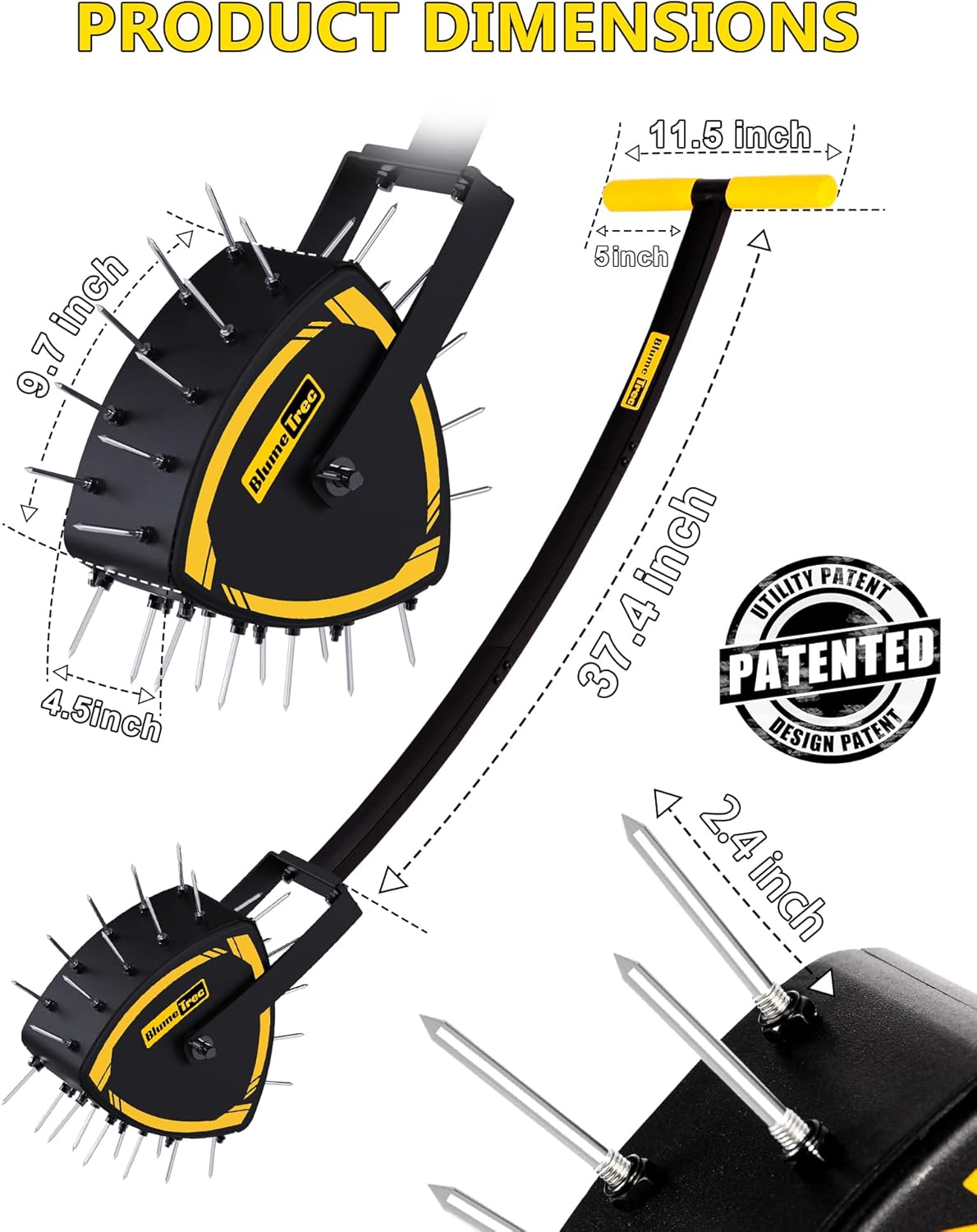 Patented Rolling Lawn Aerator, Heavy Duty Manual Push Tool with 30 Spikes for Soil Loosening, Spike Aeration Roller with Reuleaux Triangle Design for Garden Care, Revives Lawn Health, Save Labour