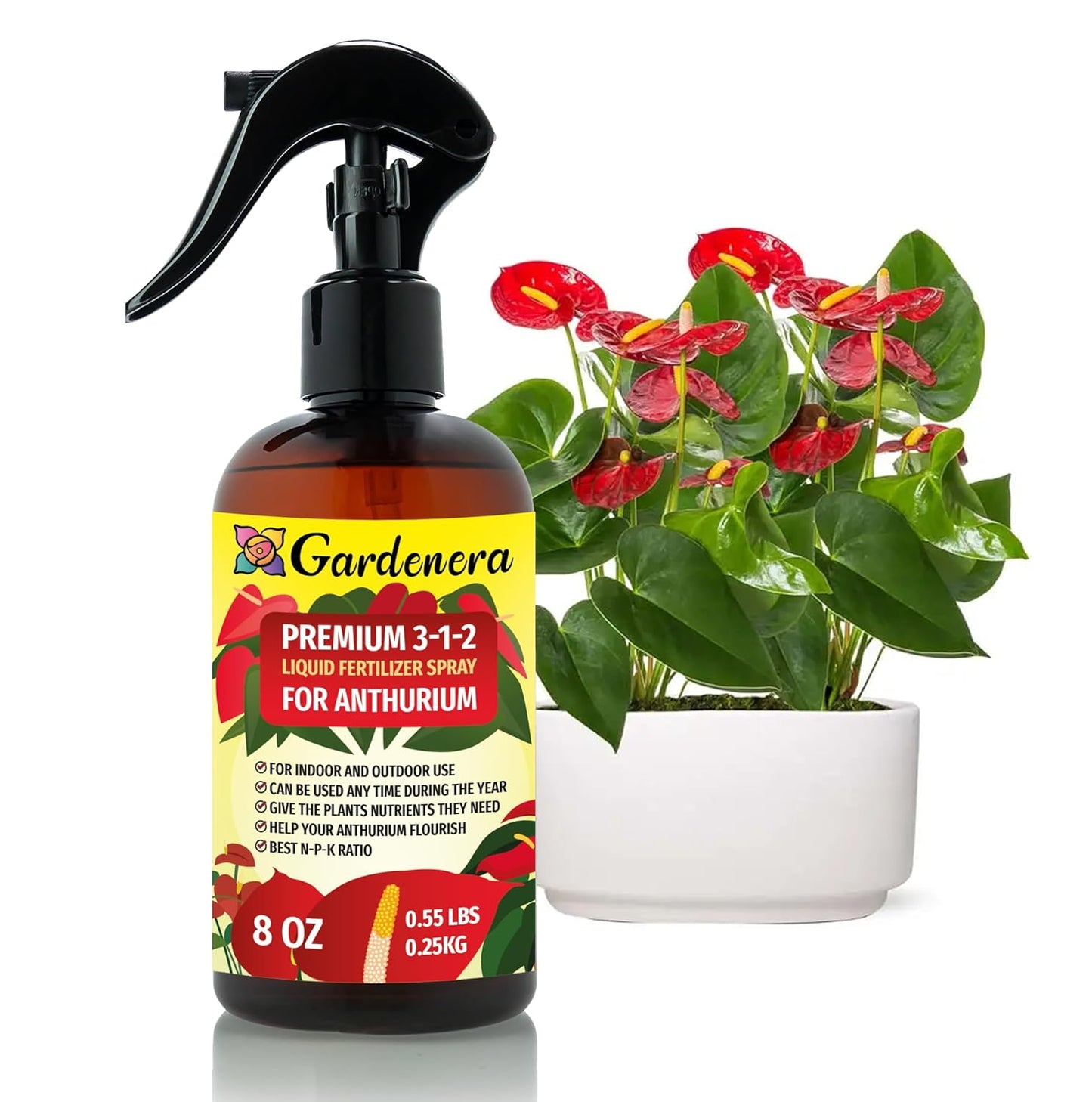 Proffesional ANTHURIUM Spray Fertilizer Mist for Home Gardening | 3-1-2 Gentle Blend Mist for Healthy Leaves & Growth | Essential Nutrients for ANTHRIUM - 8oz