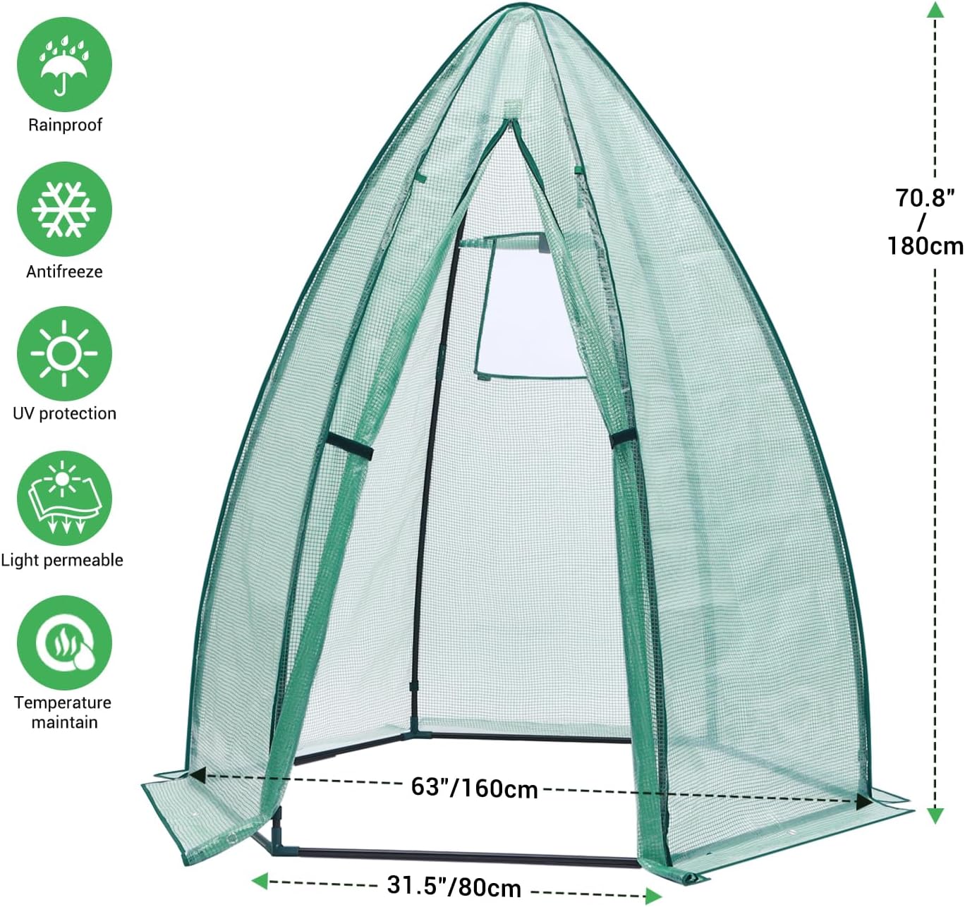 Portable Plant Protector from Animals, Ohuhu Greenhouse for Outsides with Durable PE Cover, Heavy Duty Green House with Zippered Door Mesh Window for Vegetables Flowers Fruits Herbs, 63x54x71 Inch