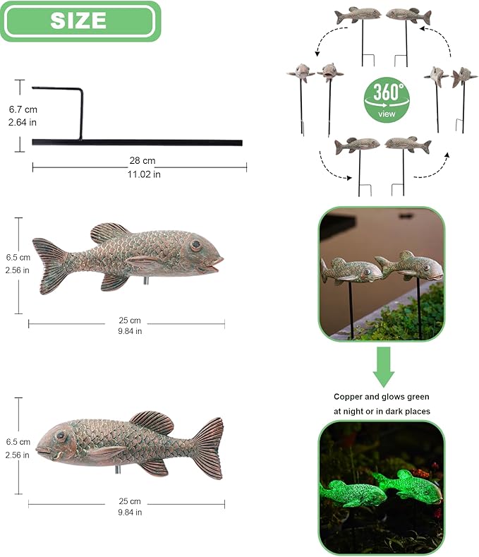 Outdoor Koi Fish Statues 2Pack: Garden Sculpture Ornaments Pond Decor for Yard Lawn Patio Porch Outside Decorative Gifts for Grandma Women Mom