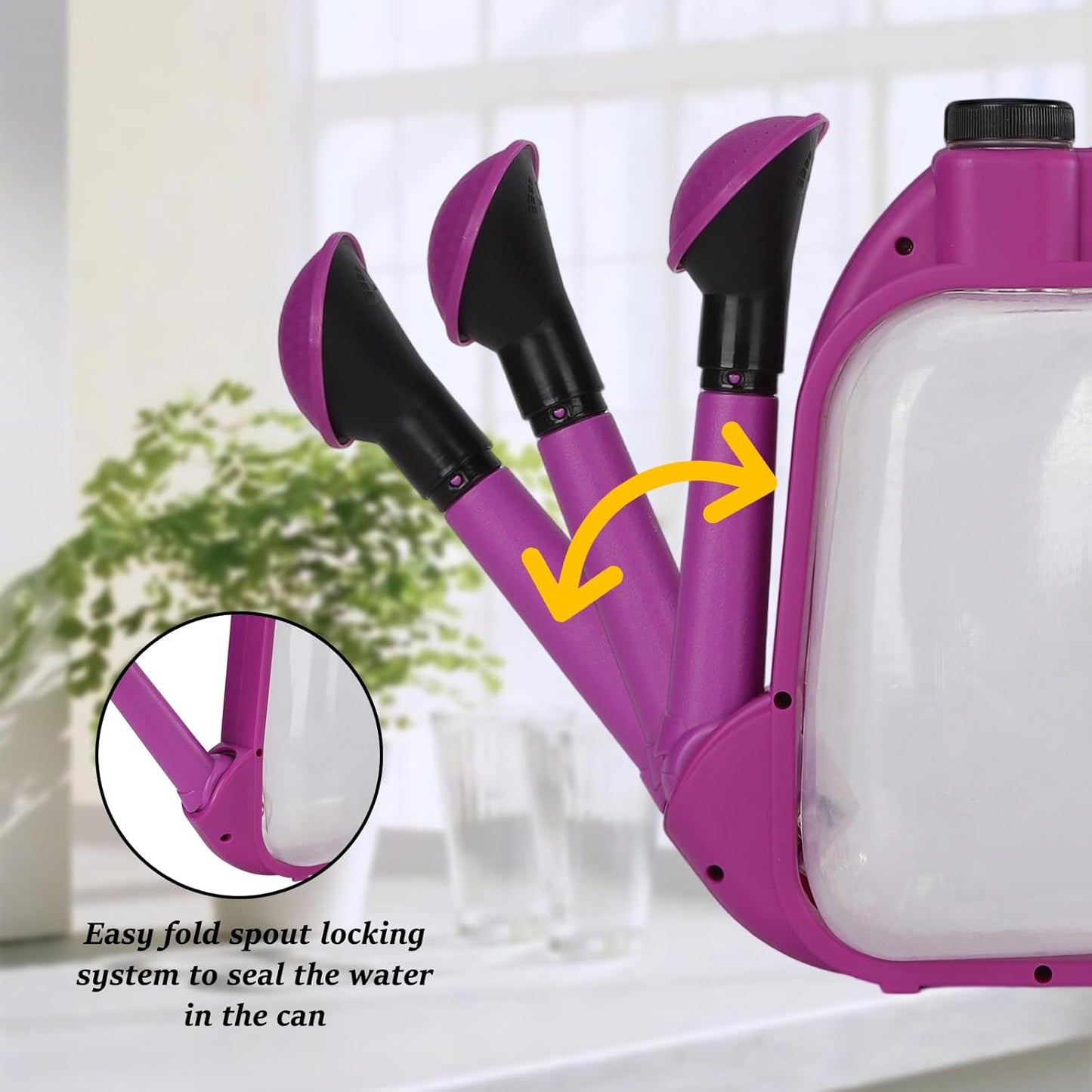 Foldable Watering Can 0.8 Gallon Transparent Plastic with Long Spout & Ergonomic Handle, Compact for Indoor Outdoor Plants（Purple）