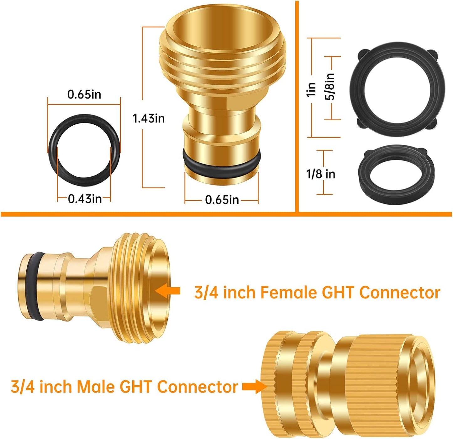 Garden Water Pipe Quick Connector, No-Leak 3/4 Inch GHT Thread Fitting Water Hose Male Adapter, Heavy-Duty Rust Resistant Brass Water Pipe Connect, Easy to Use (2 Male Connect）