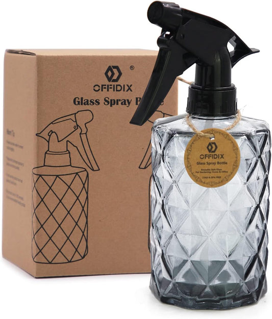 OFFIDIX Glass Spray Bottle,Plant Mister, 0.35L/11.8oz Pressure Watering Can with Adjustable Nozzle Watering Handheld Bottles for Garden Plants Cleaning Solutions(Gray