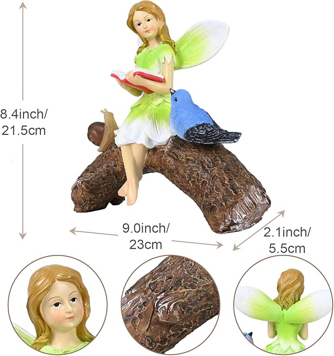 Garden Flower Fairy Statue Decor-Solar Outdoor Fairy Statues-Garden Fairy Outdoor Snail,Bird Figurines Decoration for Outside Patio Lawn Yard,Fairies Ornaments Gifts,Tall 8.4 Inches