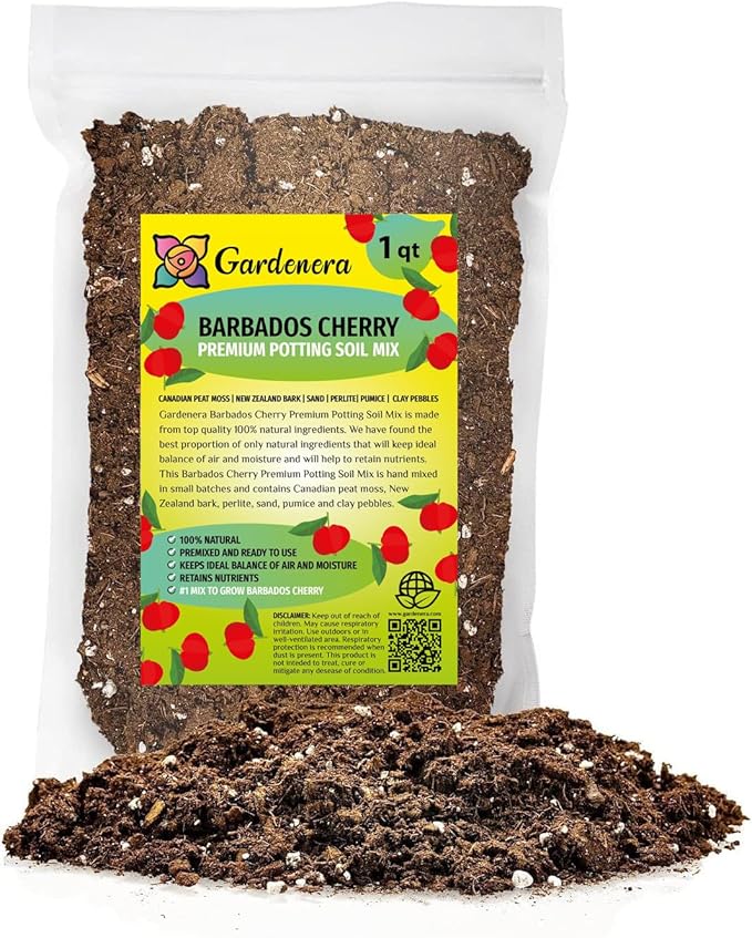 Premium Barbados Cherry Plant Potting Mix - Crafted for Flourishing Growth and Tangy Fruits - 1 Quart