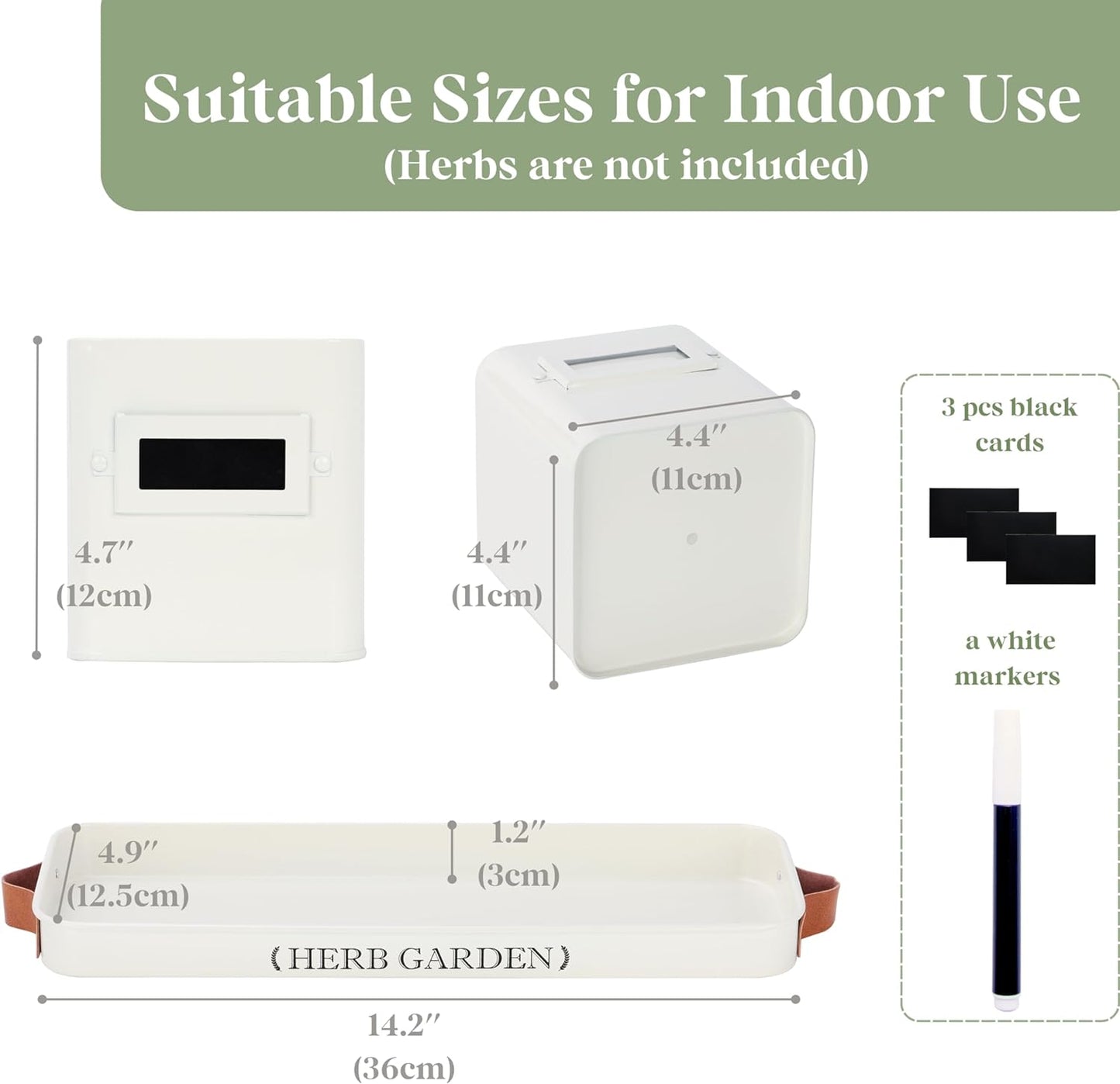 PERFNIQUE Indoor Herb Garden, Herb Planter Set with Tray, Farmhouse Indoor Plant Pots, Windowsill Herb Garden with Drainage(Planter only) for Indoor/Outdoor, Window Pots(White)