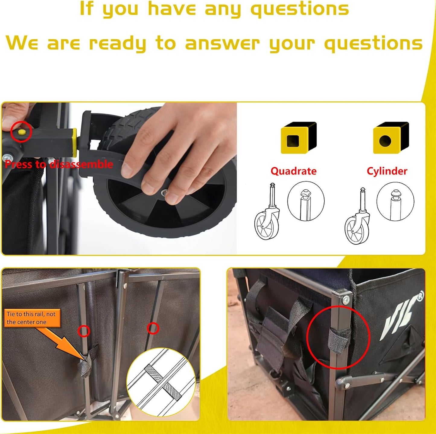 VIC Collapsible Folding Wagon Extra Long Extender Wagon Cart,Beach Wagons Cart Heavy Duty Foldable, Utility Grocery Car with Side Pocket for Camping Garden Sports, V1