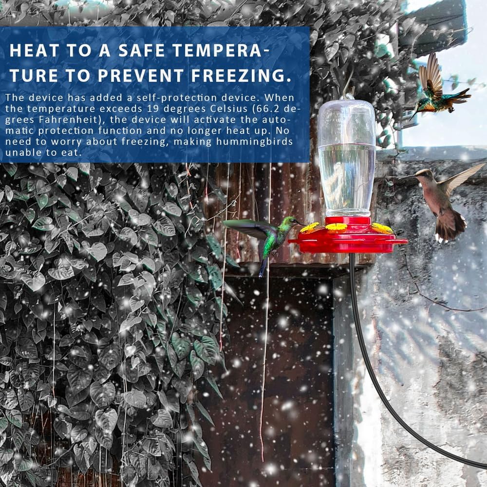 Heated Hummingbird Feeder for Outdoor Winter,Bird Nectar Feeder for Garden Decor,Window Hanging with a Suction Cup and Installation Bracket,Prevents Water Freezing in Cold Weather(1pc)