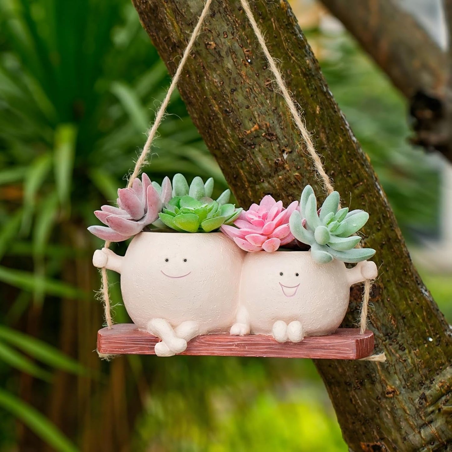Unique Hanging Plant Pot Swinging Smiley Face Planter Pot Hanging Planter for Indoor Outdoor Plants Funny Face Planters Pots Head Cute Succulent Plant Pot