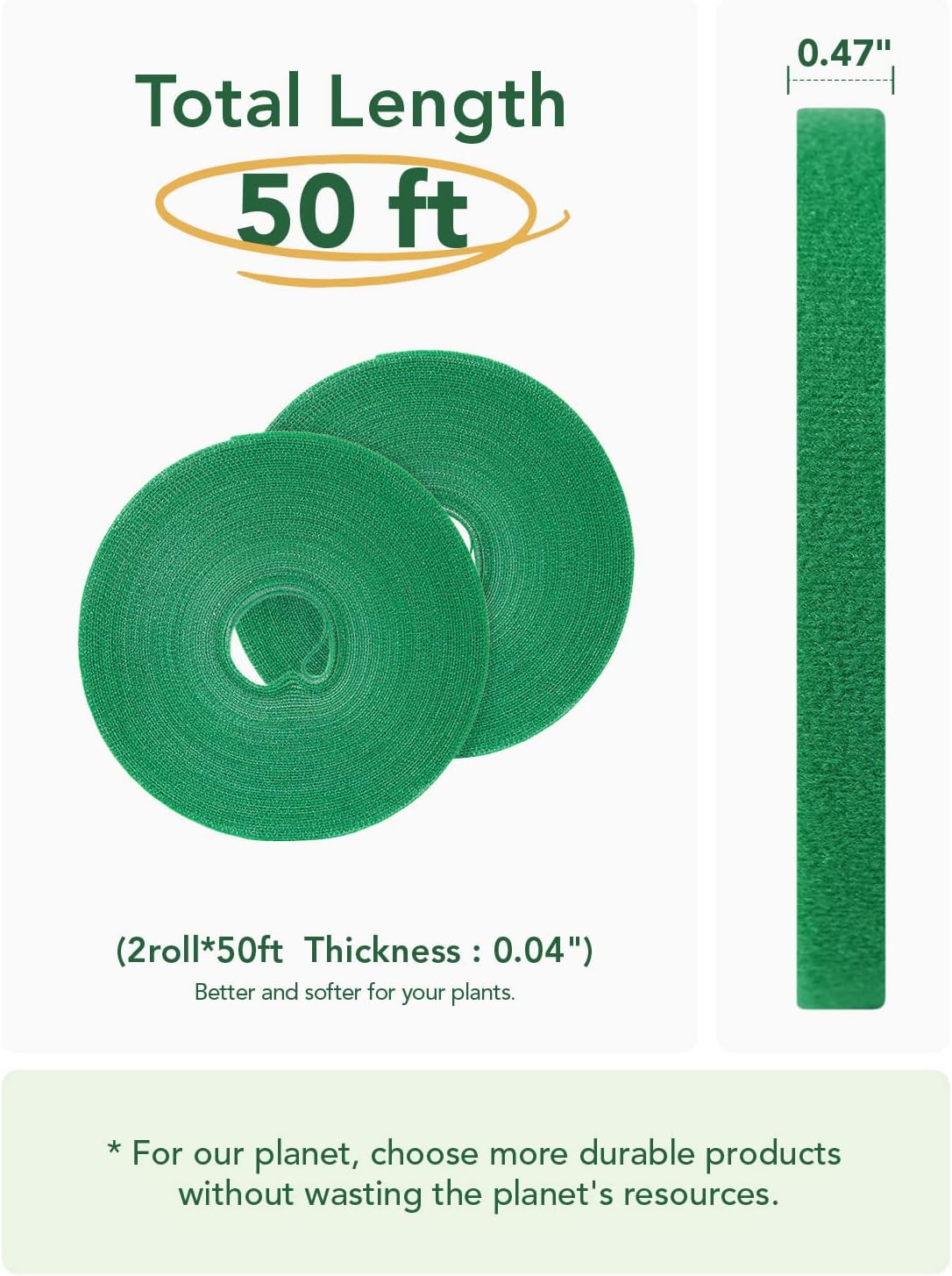 LE TAUCI Plant Ties, Garden Tape for Plant, Reusable Adjustable Thicker Support for Growing, Strong Grip, Tomato Vines Indoor Outdoor, 100 ft (2 roll 50ft) x 0.47 Inch, Green
