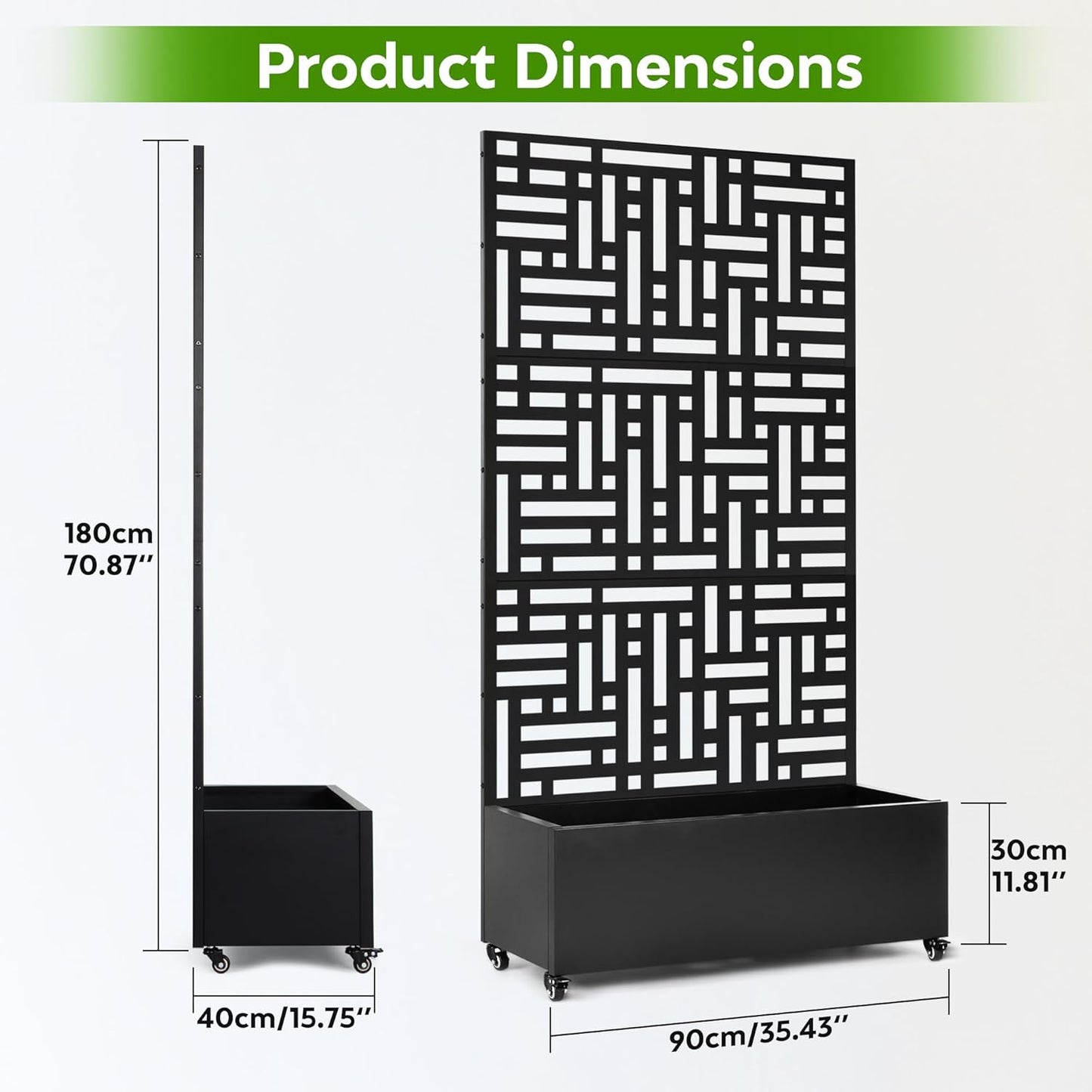 Metal Planter Box with Trellis,71”Raised Garden Bed with Trellis Privacy Screen and Drainage.Wheeled for Patio Flexibility,Perfect for Climbing Veggies/Flowers.DIY-Friendly Design