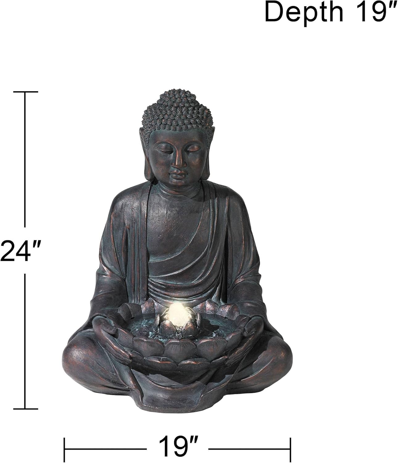 Meditating Buddha 24" High Large Zen Asian Indoor Outdoor Decor Resin Floor Fountain with Light LED Standing Bubbler Water Feature for Outside Garden Patio Yard Backyard Porch Deck - John Timberland