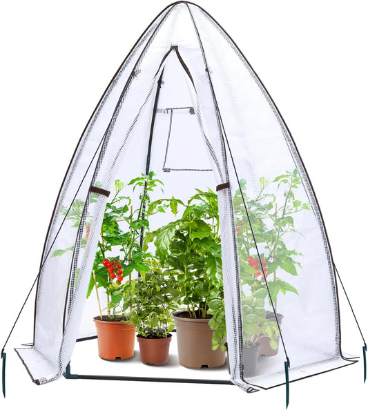 Portable Greenhouse for Outsides, Ohuhu Heavy Duty Green House Tent with Durable PE Cover, Garden Plant Protector with Zippered Door Mesh Window for Vegetables Flowers Fruits Herbs, 63x54x71 Inch