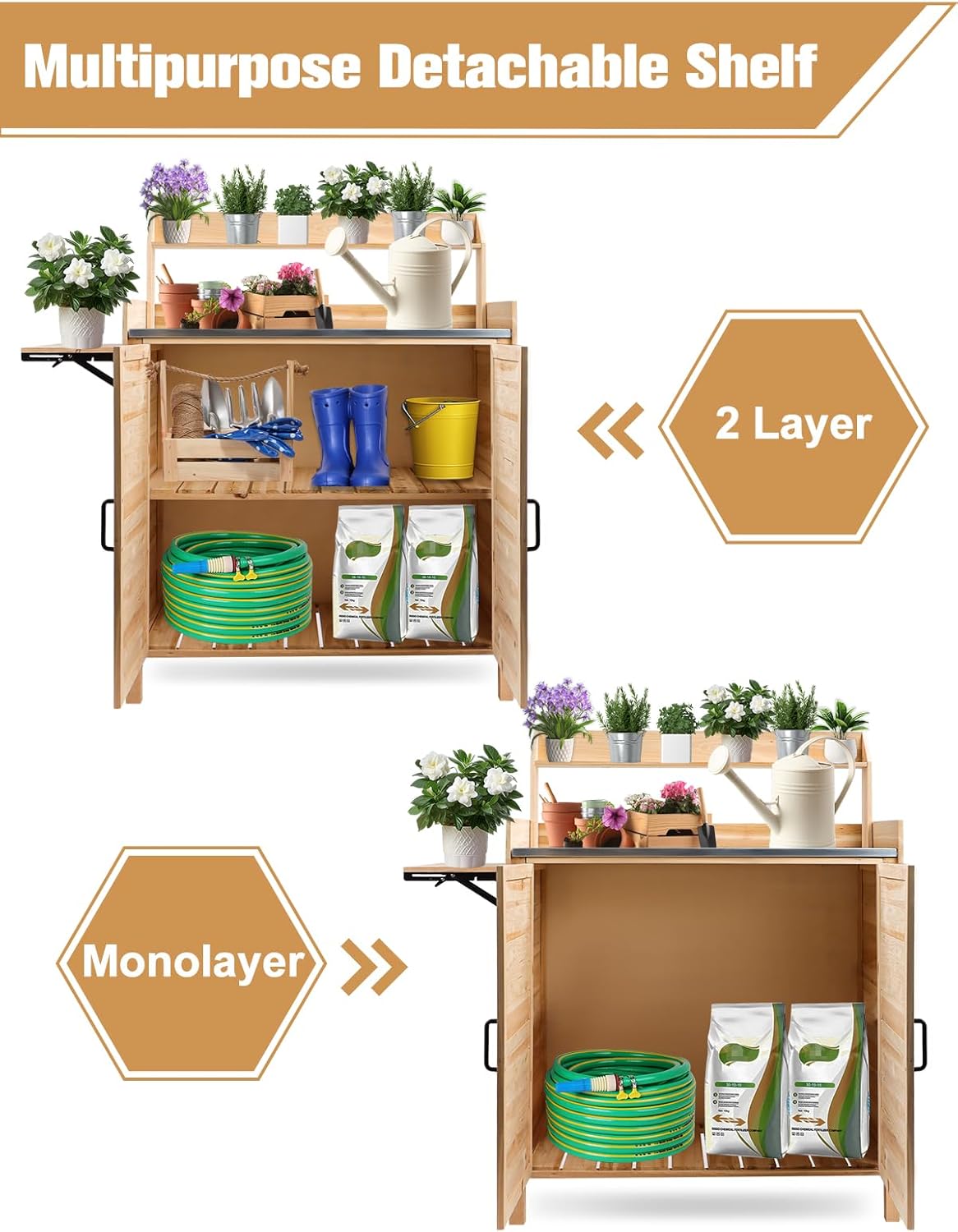 Kalolary Potting Bench for Outside Garden Potting Table with Storage Cabinet Foldable Shelf Multipurpose Garden Workstation Wooden Outdoor Potting Bench for Patio Garden Horticulture