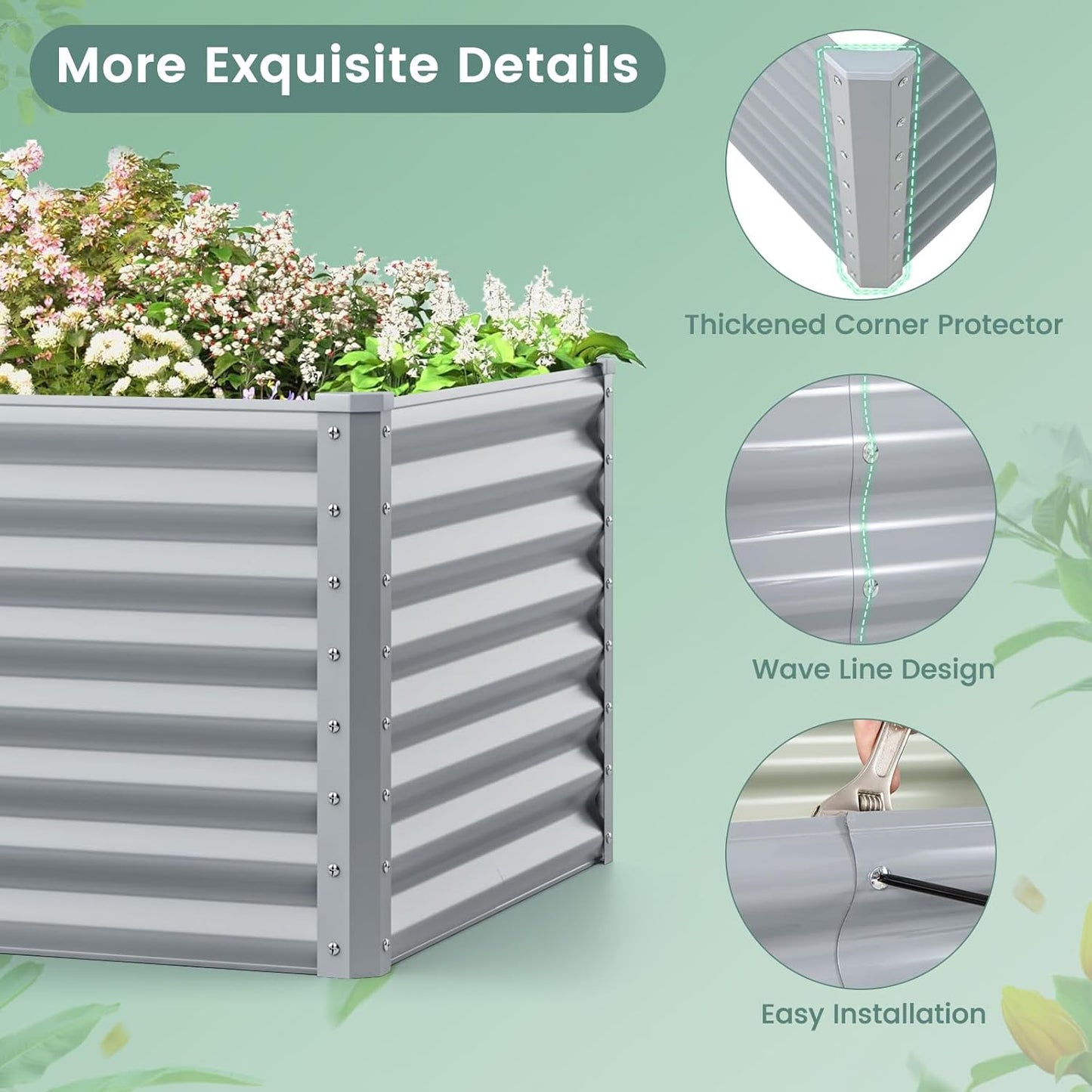 2 Pieces Raised Garden Beds, Metal Garden Planter with Open Bottom, Sprayed Plate & Thickened Corner Protectors, Outdoor Planter Box for Vegetables, Flowers & Herbs (Gray)