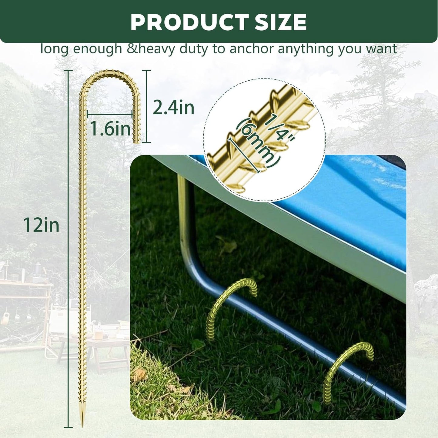 30 Pieces 12 Inch Long 1/4In Diameter Heavy Duty J Hooks,Heavy Duty Rebar Metal Fence Ground Garden Tent Stakes,Ground Spikes Anchors for Fencing,Outdoor Chicken Wire Trellis Stakes,Anti-Rust Golden