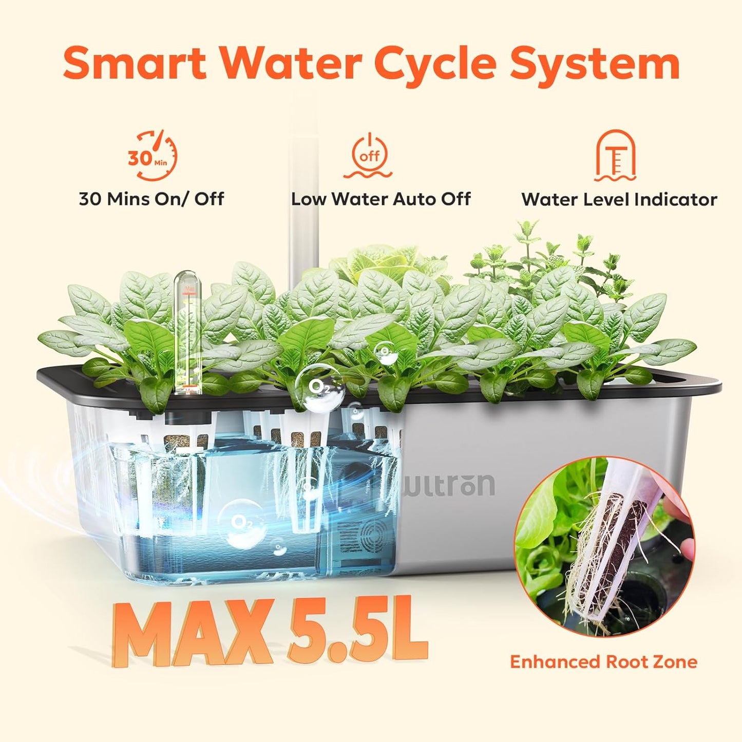 owltron Smart Hydroponics Growing System Kit,15 Pods Indoor Herb Garden with 36W LED Grow Light & APP Control, Planting Height Up to 30", Quiet Water Pump, Stainless Steel - Ideal Gift for All Ages