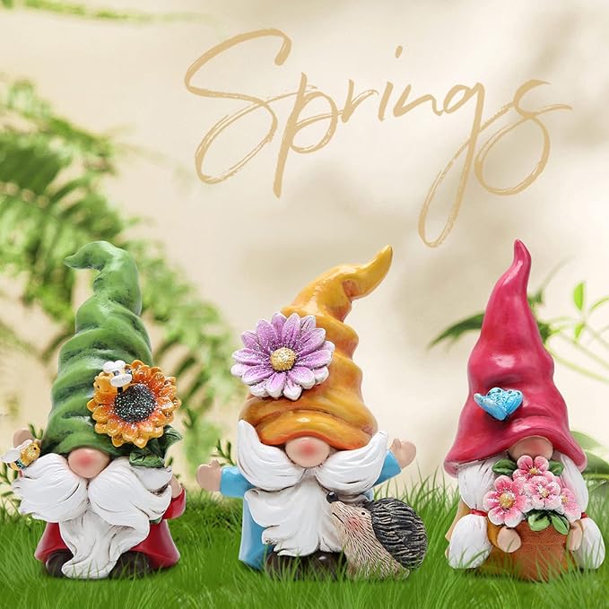 Hodao Set of 3 Spring Gnome Decorations Flower Gnomes Ornaments Decor Summer Gnomes Figurines Spring Gnomes for Outdoor Garden Decor Spring Birthday Gifts for Mom, Women, Grandma (Multicolor)
