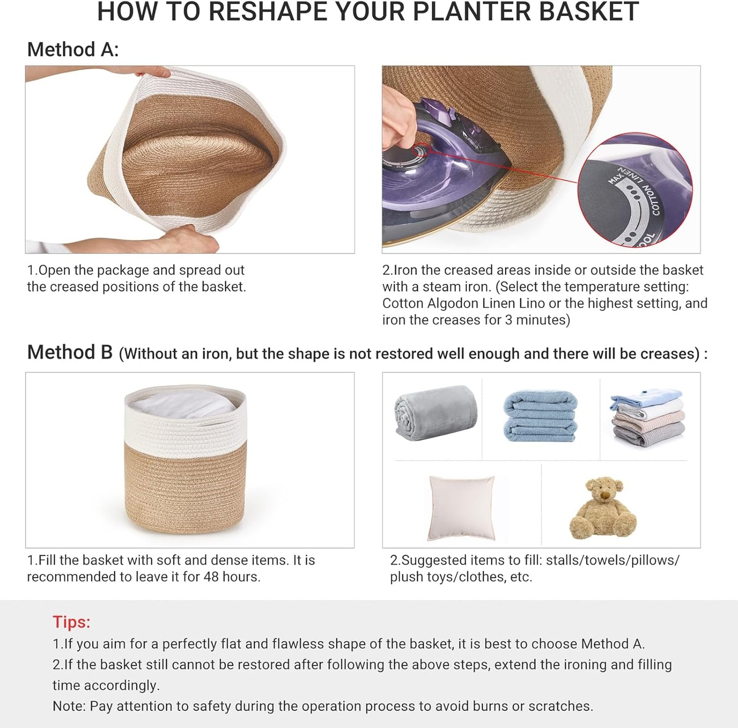 Dahey Jute Rope Plant Basket Modern Woven Storage Basket for 12" Indoor Planter, Decorative Flower Pots Cover Laundry Bin with Handle Rustic Home Decor, Black