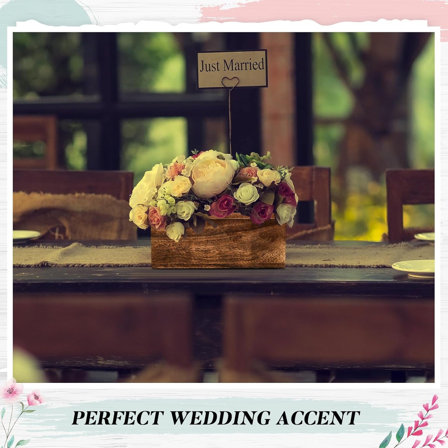 Dandat 2 Set Wood Boxes for Centerpieces 12x4 Inch Rectangle Wooden Planter Box Rustic Wood Planter with Removable Plastic Liner Floral Foam Blocks for Centerpieces Home Wedding Garden Decor