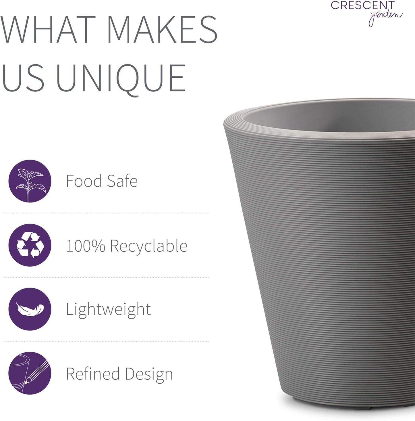 Crescent Garden Madison Planter– Weather-Resistant, Double Walled Indoor/Outdoor Plant Pot with Drain Hole – Durable All-Season Flower Container, 14" W (Slate)