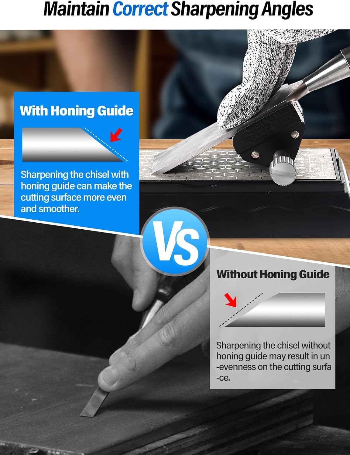 Diamond Sharpening Stones with Honing Guide, Kalolary Knife Sharpener Stone with Non-Slip Base for Chisels Planes Sharpening Stone Set Fine/Coarse Diamond Sharpening Plate with Angle Guide (400/1000)