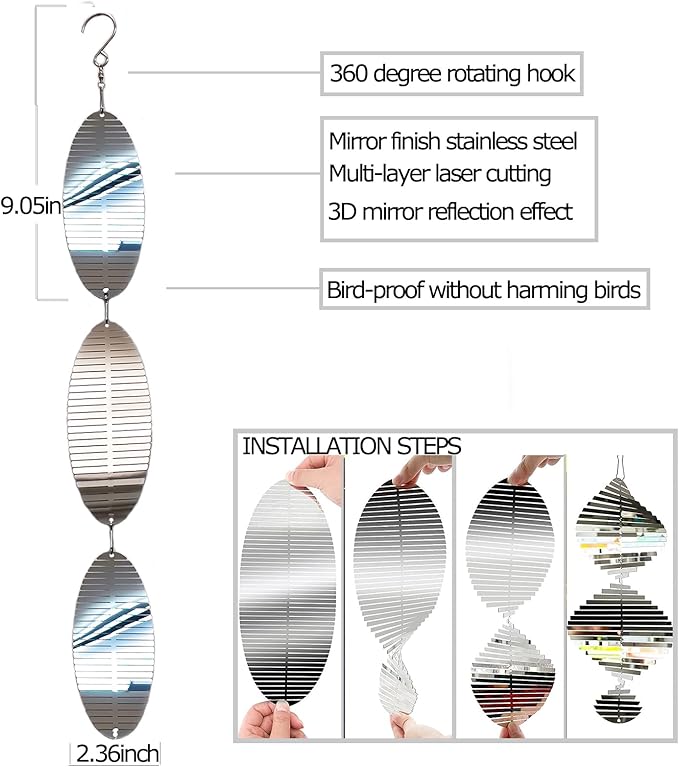 Metal Bird Scare Discs Set-Highly Reflective Double-Sided Bird Reflectors,Extra Sparkly Wind Spinners Outdoor Garden Decor, Bird Devices Deterrent to Scare Birds Away from Yard Patio Farm