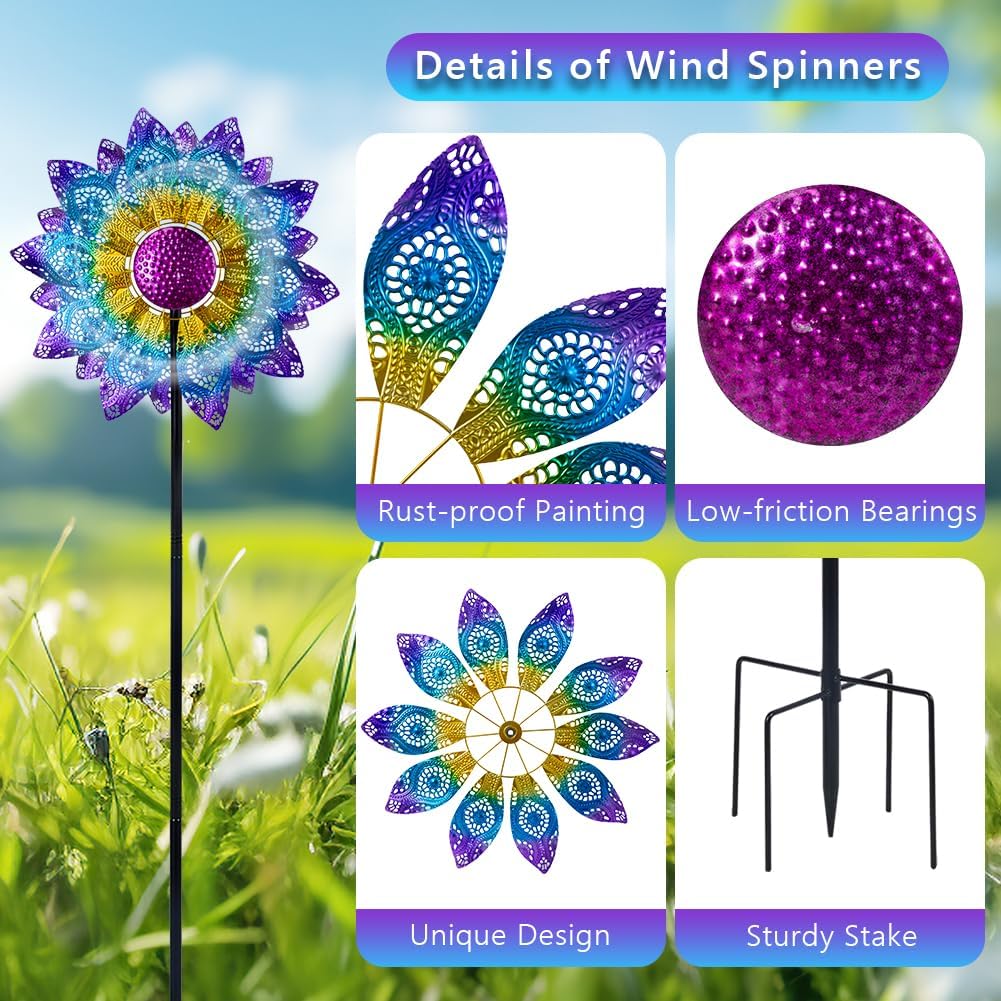 Large Wind Spinners Outdoor,Wind Spinner for Yard Metal Wind Sculptures & Spinners 82.8 Inch Windmill Kinetic Yard Art for Patio,Lawn & Garden Decor