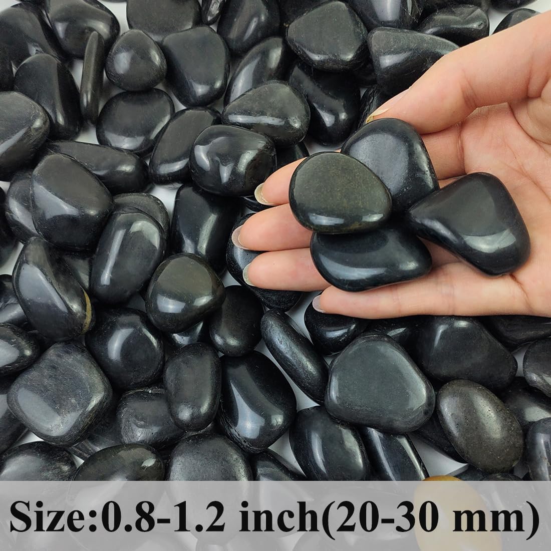 2lbs Black Pebbles for Indoor Plants, 0.8-1.2 inch Polished Stones. Decorative Black River Rocks for Potted Plants Vase Aquarium Landscaping and Outdoor Garden