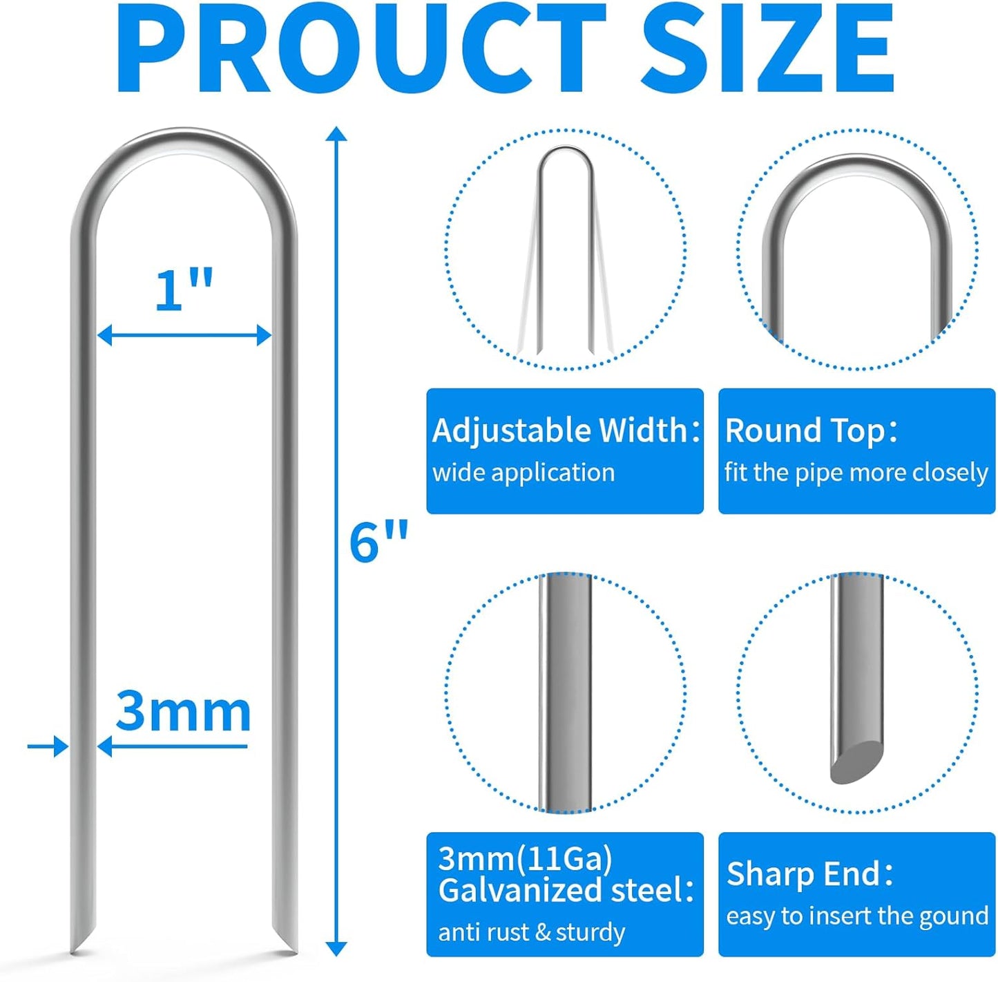 MySit 24 Pack 6 Inch Garden Stakes Heavy Duty 11 Gauge Galvanized Yard Staples U Pegs Fences Drip Irrigation Securing Stakes Loop Stake for Anchoring Lawn Drippers Soaker Hose