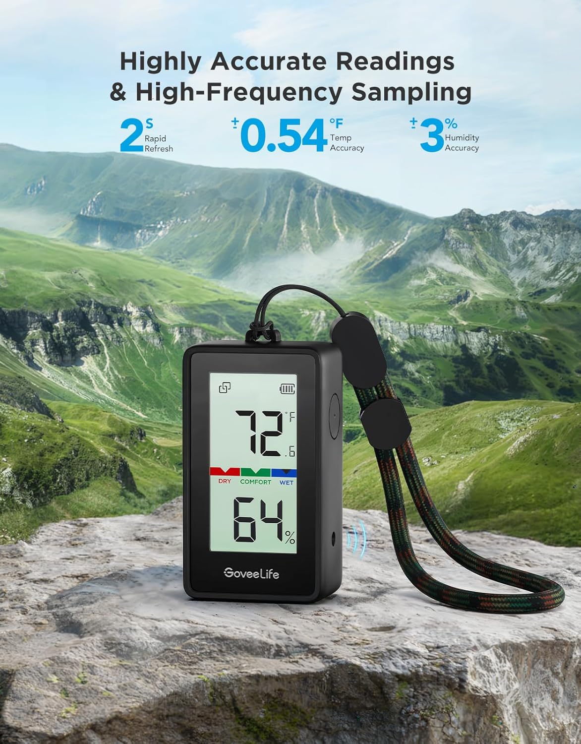 GoveeLife Outdoor Thermometer Hygrometer IP65 Waterproof, Standalone Digital Display, 197ft Buletooth Range, Notification Alerts, 2 Years Data Storage Export, for Camping, Hiking, Patio, Greenhouse