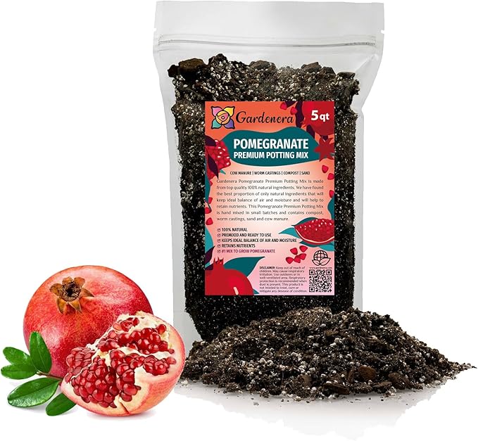 Premium Pomegranate Potting Soil Mix - Ideal Nutrient Blend for Growing Robust, Flavorful, and Bountiful Pomegranate Trees - 1 Quart