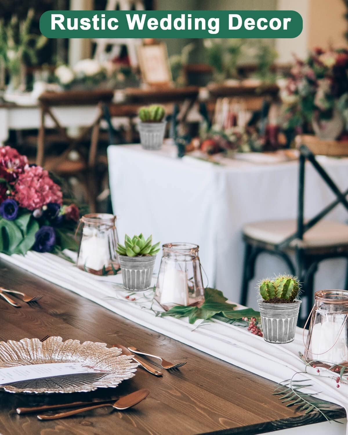 vensovo 4 Inch Silver Metal Rustic Flower Pots - 6Pcs Small Galvanized Planters with Drainage Hole and Rubber Plug, Rustproof Metal Bucket Plant Pots Farmhouse Vintage Style for Decor