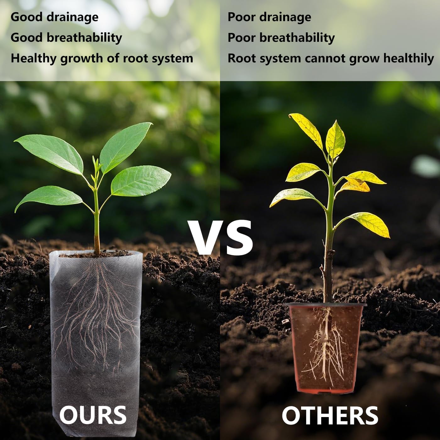 Belit 50 Pcs 13.5" H Deep Nursery Grow Bags, Non-Woven Plants Pots Container for Starting Deep Rooted Plants Vegetable, Flower, Seedling Tree (7.5"x13.5")