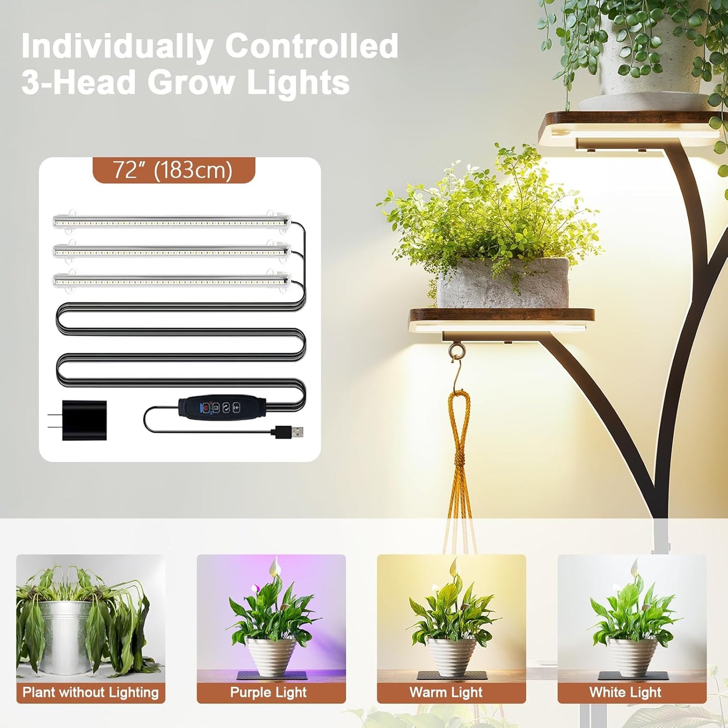 Plant Stand Indoor with Grow Lights, 9 Tiered Tall Plant Shelf Indoor, 63" Corner Plant Stand for Indoor Plants Multiple, Metal Plant Shelves, Large Plant Stands for Home, Patio, Balcony