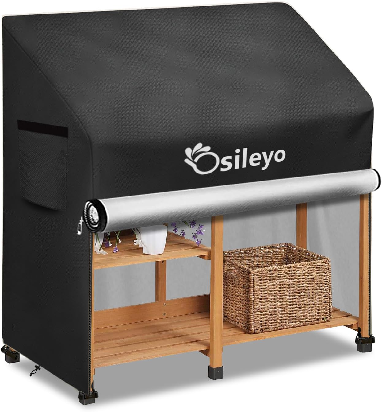 Outdoor Garden Potting Bench Table Cover with Split Zipper,600D Tough Canvas Waterproof Anti-UV All Season Weather Complete Protection Cover.(47" x 20" x 47"),Black