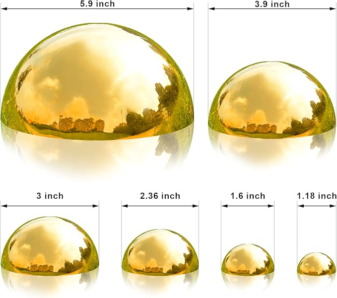 Nerien Gazing Ball, Stainless Steel Garden Mirror Globe, Polished Ornament Sphere, Hollow Floating Reflective Hemisphere, for Home Outdoor Pond Housewarming Swimming Pool Decoration, Gold, 6Pcs Mix